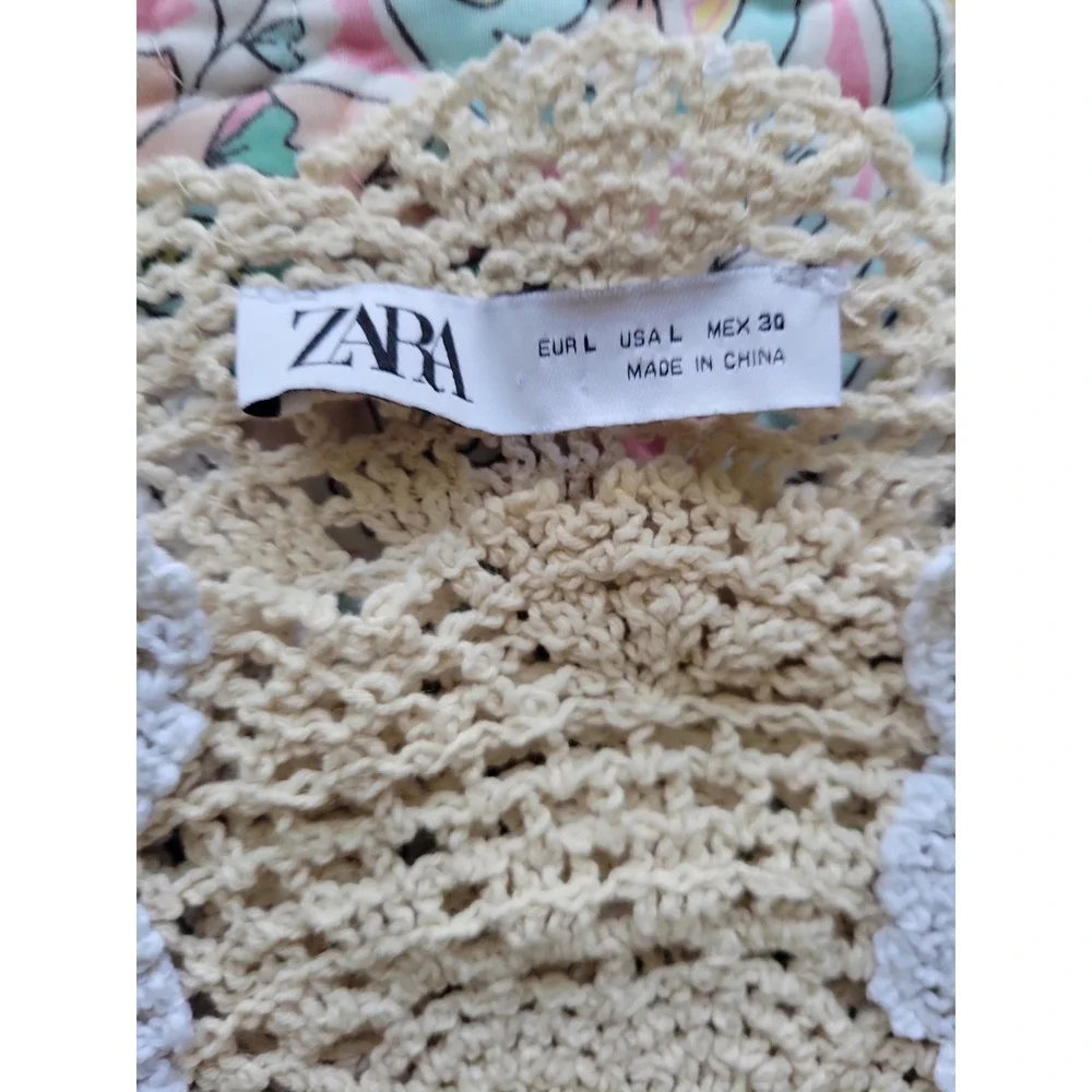 Zara Crochet Doilie Top Size L Asymmetrical Cottagecore Grannycore Hippie Beachy